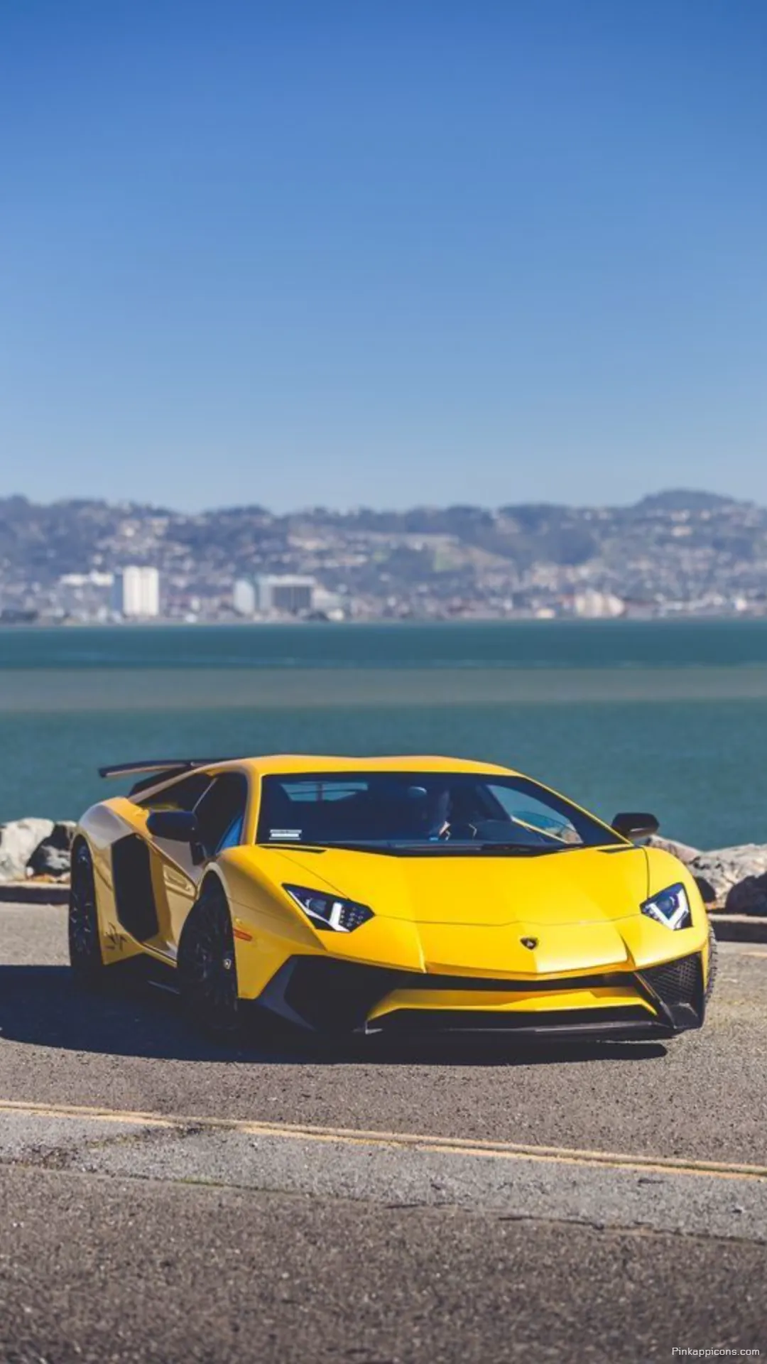 Stunning Lamborghini Wallpaper Bright Yellow Aventador by the Ocean with City View for Mobile Stunning Lamborghini Wallpaper Bright Yellow Aventador by the Ocean with City View for Mobile