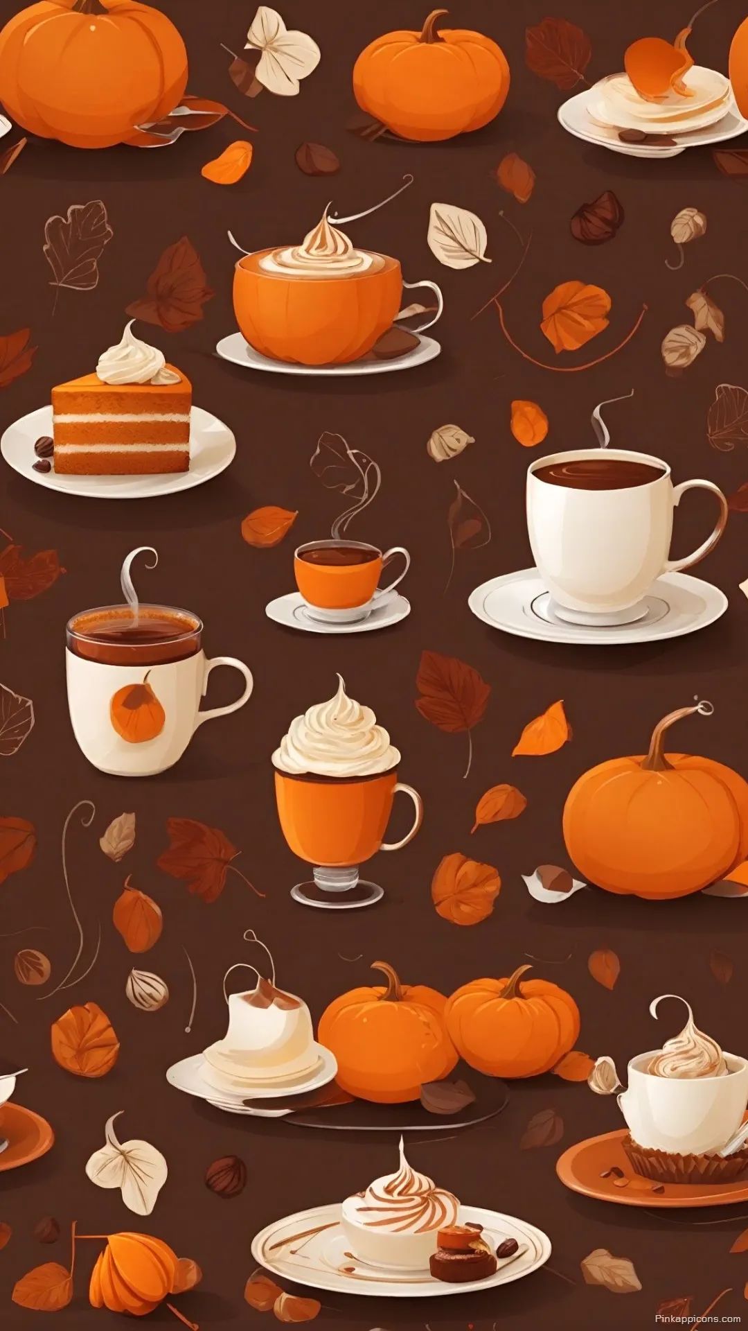 Sweet Autumn Wallpaper Indulge in a charming pattern of seasonal drinks desserts and fall leaves for mobile Sweet Autumn Wallpaper Indulge in a charming pattern of seasonal drinks, desserts, and fall leaves for mobile