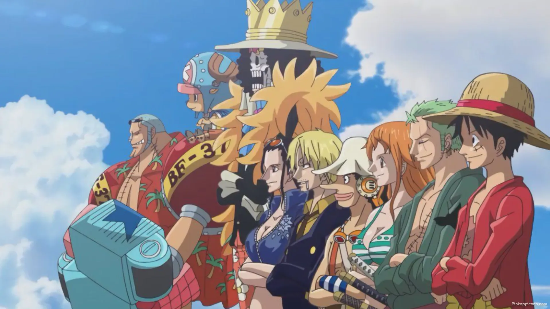 The Straw Hat crew together on a sunny day a perfect One Piece laptop anime wallpaper The Straw Hat crew together on a sunny day, a perfect One Piece laptop anime wallpaper.