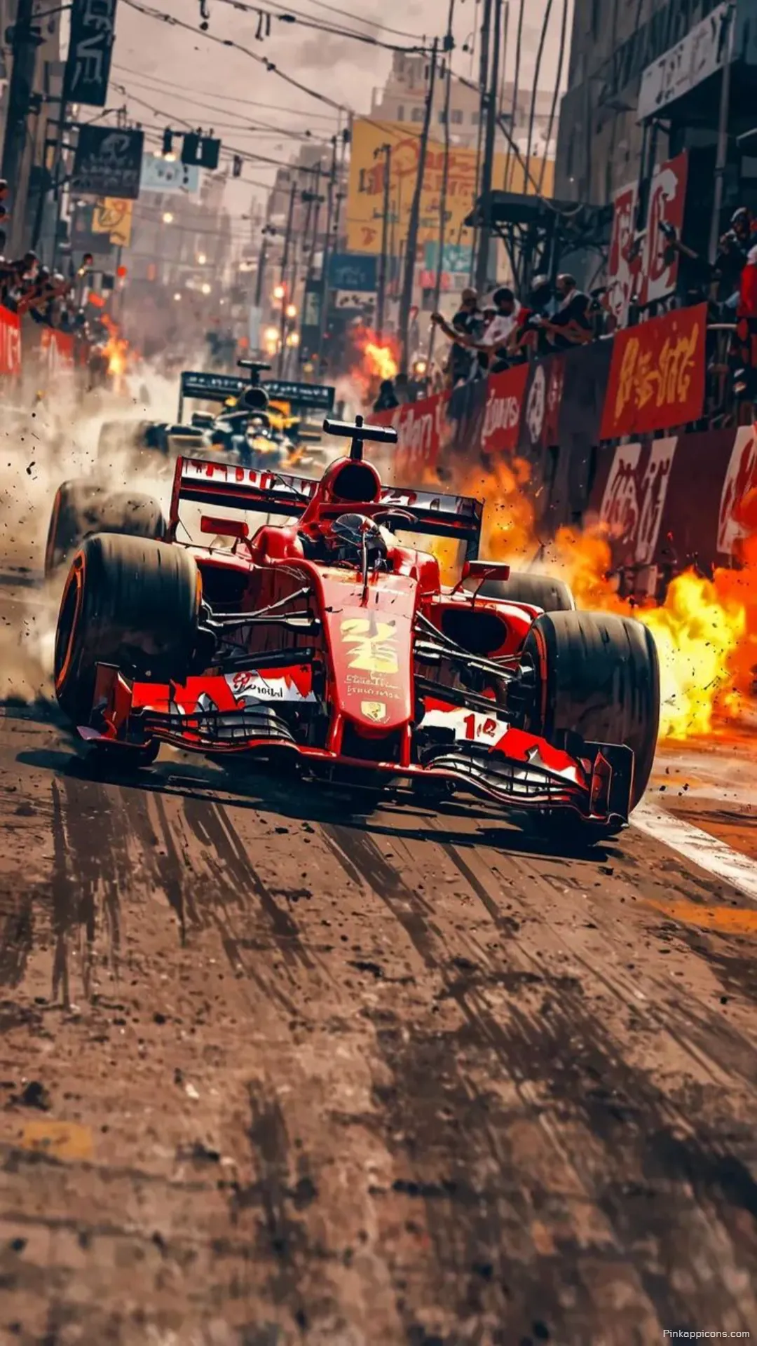 Urban Grand Prix Ferrari Car wallpaper Red F1 machine in a fiery street race scene a captivating mobile phone wallpaper for car lovers Copy Urban Grand Prix Ferrari Car wallpaper Red F1 machine in a fiery street race scene, a captivating mobile phone wallpaper for car lovers – Copy