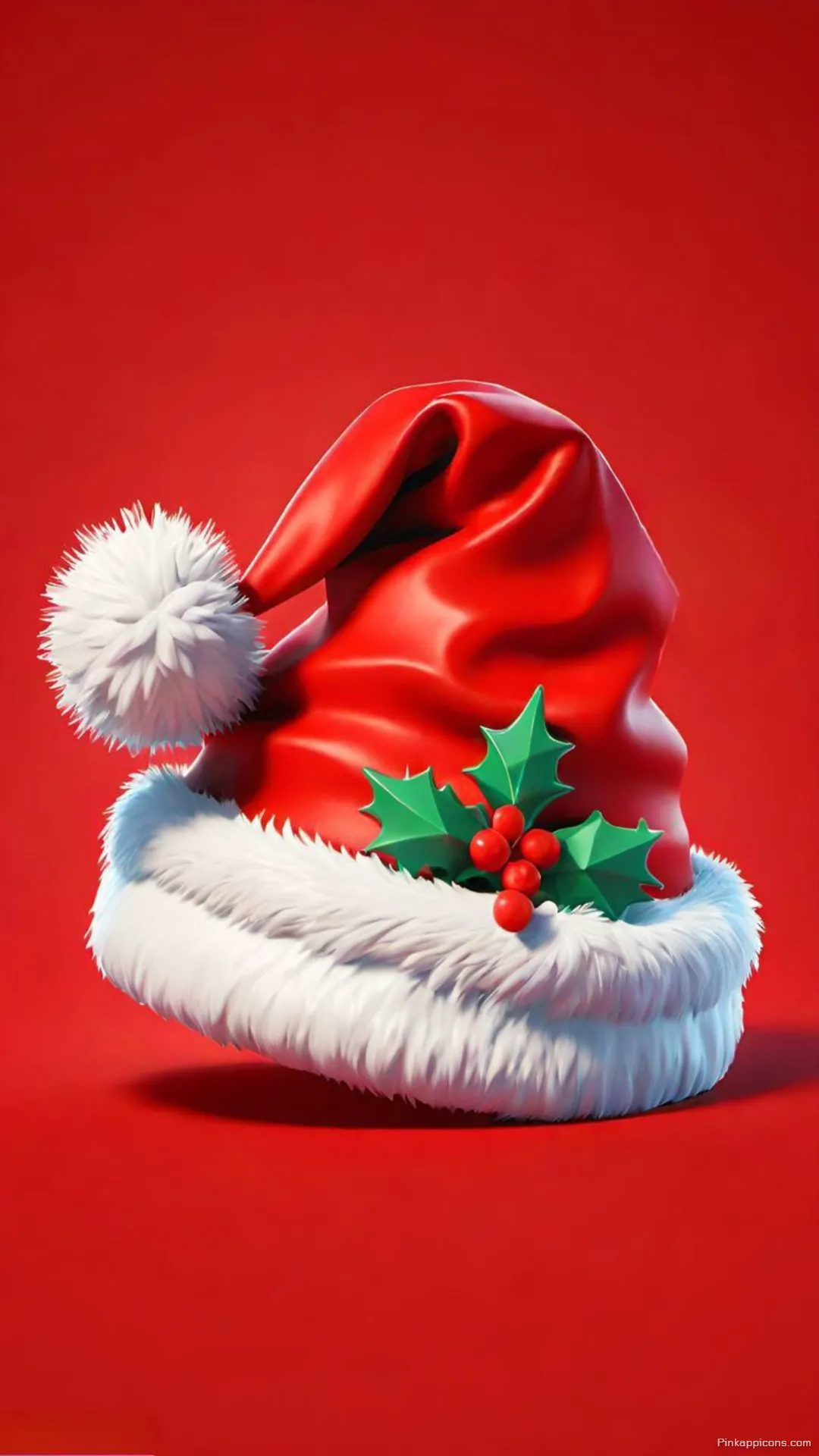 Vibrant 3D Santa Hat with Holly Christmas Wallpaper Festive Red Background Phone Wallpaper Vibrant 3D Santa Hat with Holly Christmas Wallpaper Festive Red Background Phone Wallpaper
