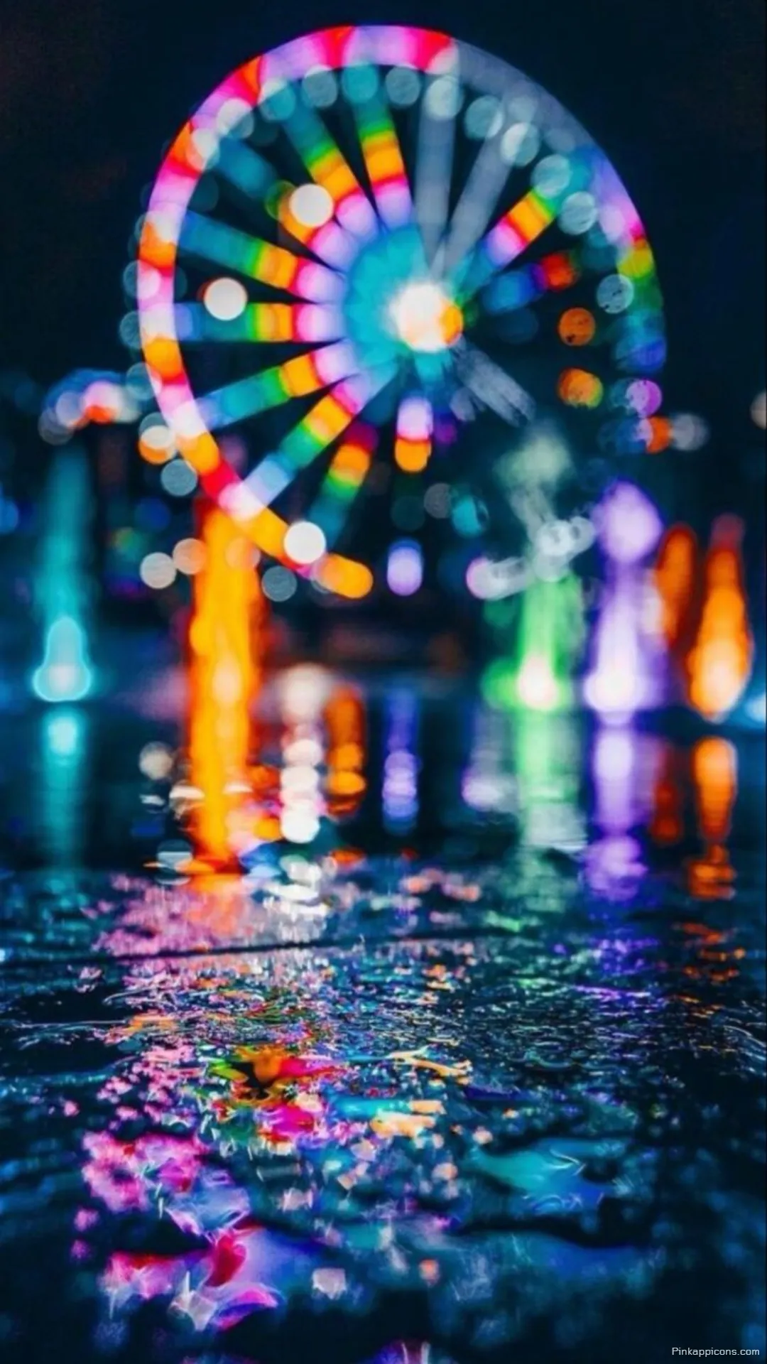 Vibrant Ferris Wheel Blurry Wallpapers Rainbow Lights Reflection on Wet Ground Phone Wallpaper Vibrant Ferris Wheel Blurry Wallpapers Rainbow Lights Reflection on Wet Ground Phone Wallpaper.