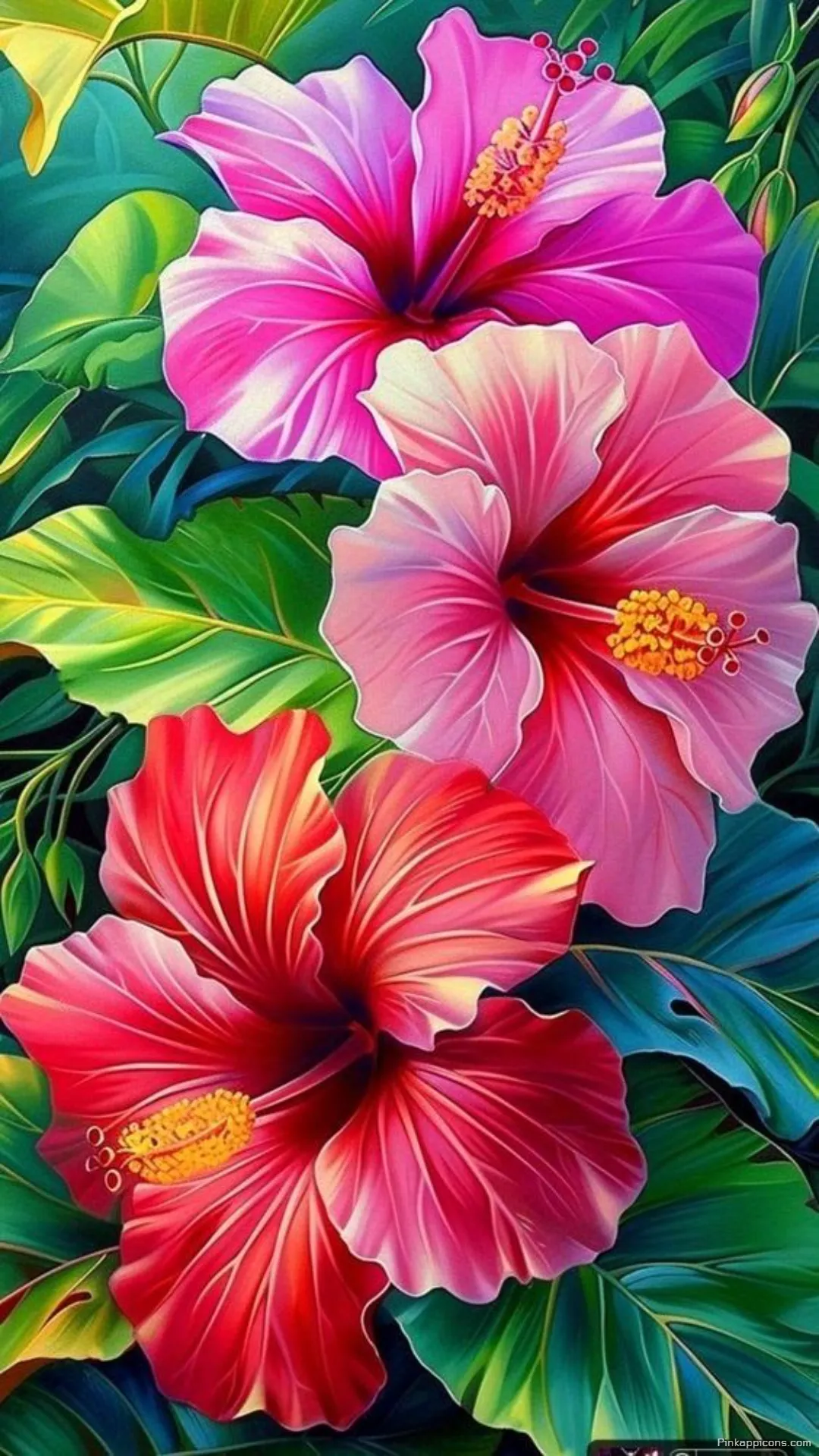 Vibrant Pink Red Fuchsia Hibiscus Flowers Tropical Wallpaper for Your Phone Vibrant Pink, Red & Fuchsia Hibiscus Flowers Tropical Wallpaper for Your Phone
