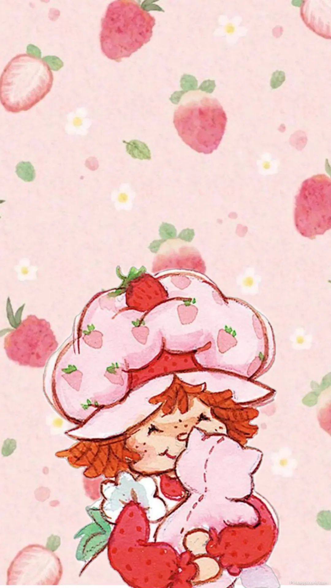 Vintage Strawberry Shortcake Wallpaper with a Cute Watercolor Berry and Flower Pattern Vintage Strawberry Shortcake Wallpaper with a Cute Watercolor Berry and Flower Pattern
