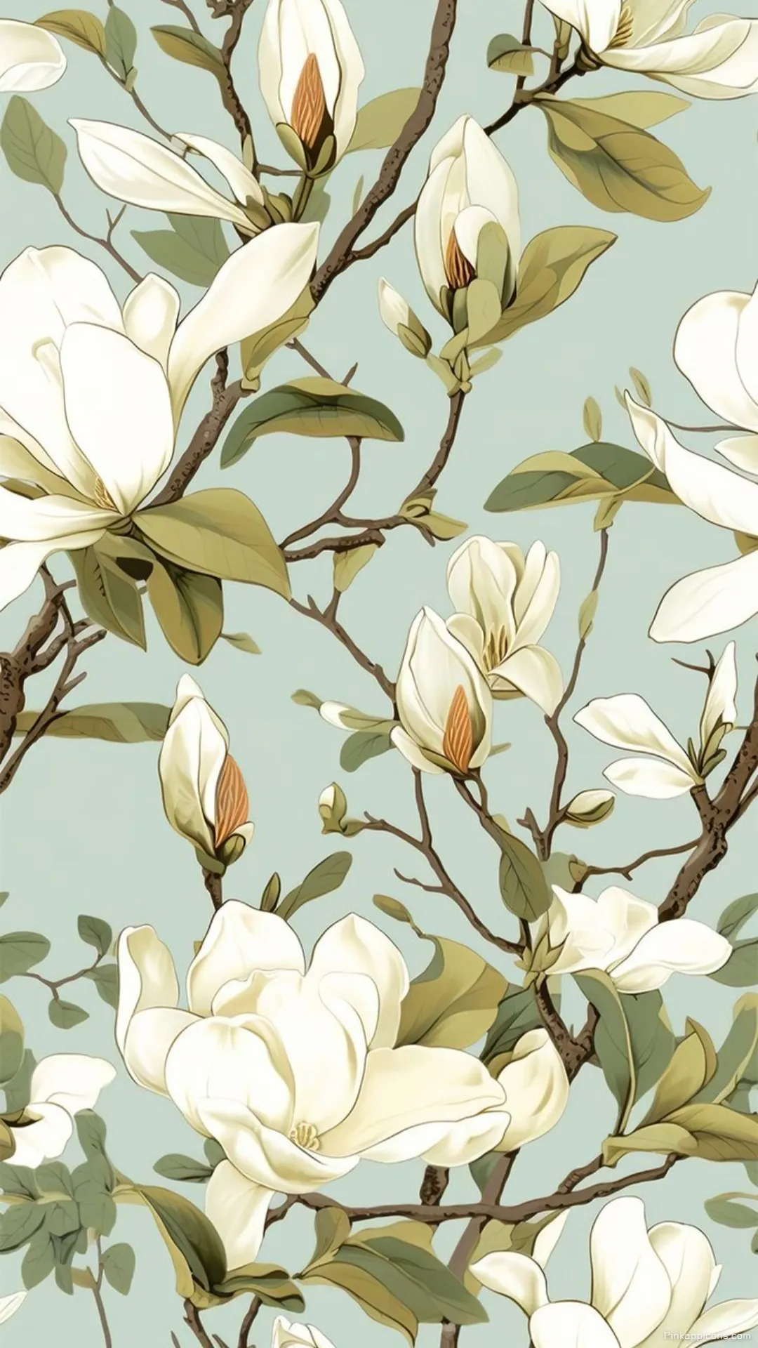 Vintage inspired botanical illustration of white blossoms magnolia wallpaper for your phone Vintage-inspired botanical illustration of white blossoms magnolia wallpaper for your phone.