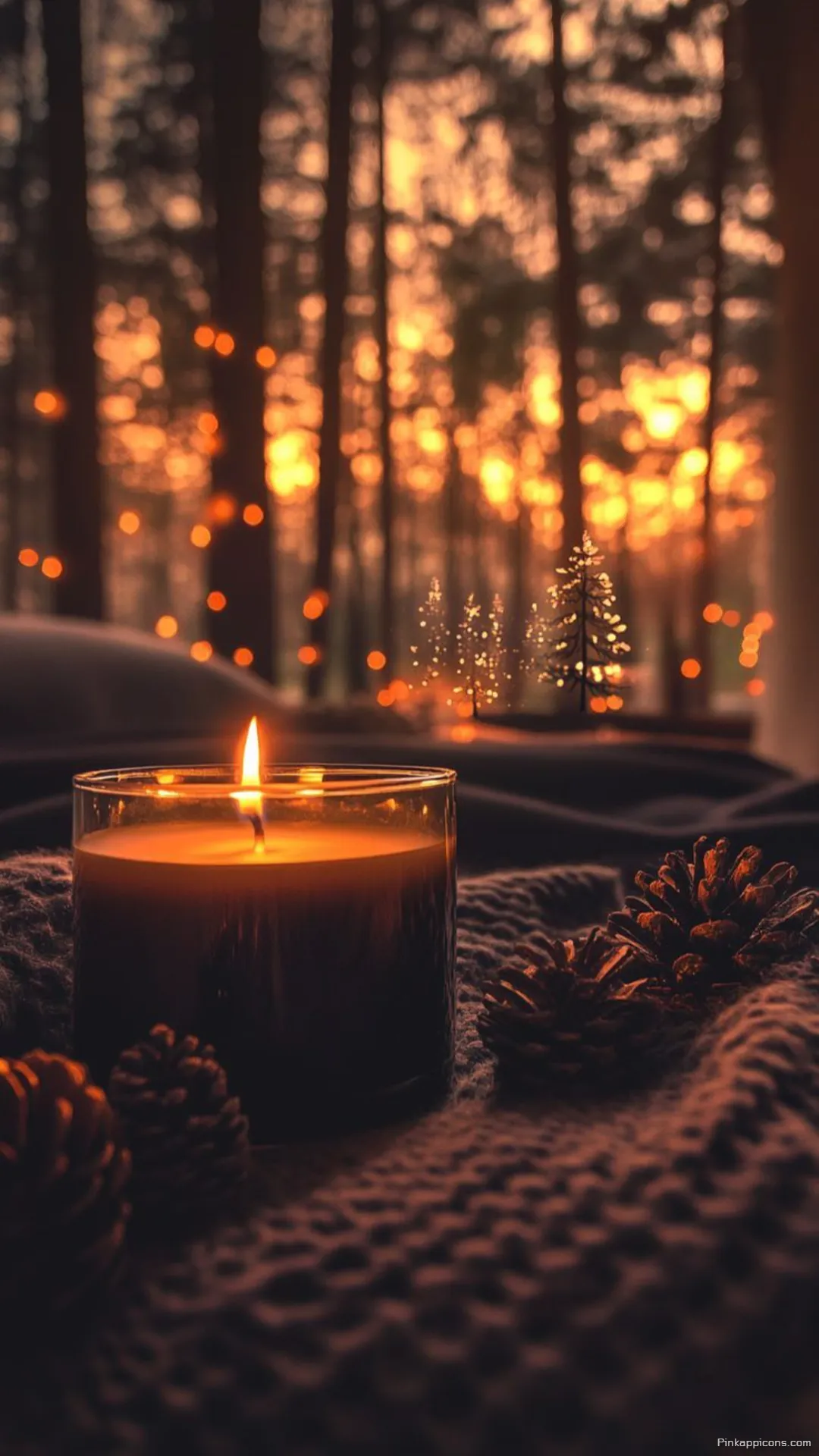 Warm Hygge Vibes Intimate Candlelight and Rustic Pinecones Offer a Comforting Autumn Wallpaper for Phones Warm Hygge Vibes Intimate Candlelight and Rustic Pinecones Offer a Comforting Autumn Wallpaper for Phones