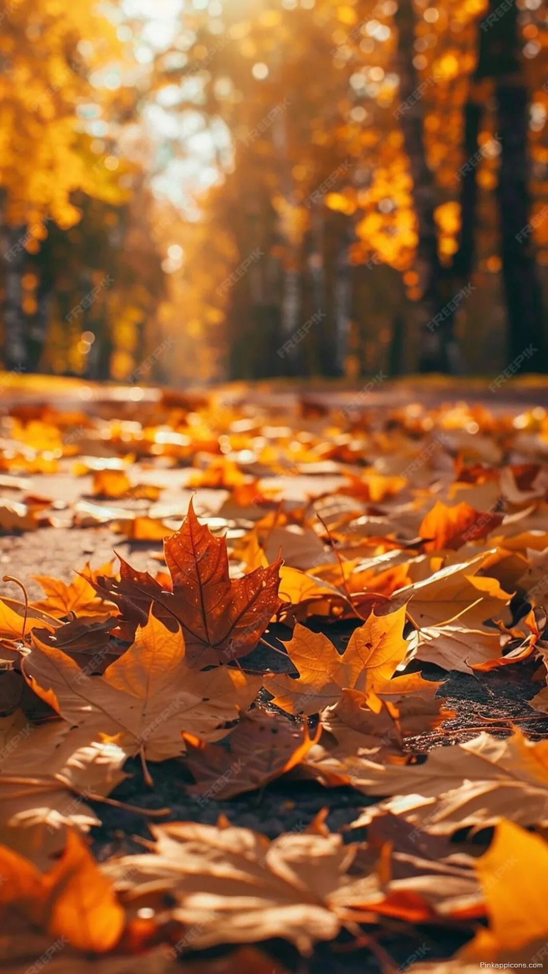 Warm Sunlight Bathes a Trail of Rich Golden Autumn Leaves Picturesque Fall Forest Wallpaper for Phones Warm Sunlight Bathes a Trail of Rich Golden Autumn Leaves – Picturesque Fall Forest Wallpaper for Phones